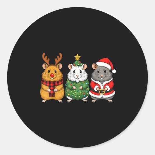 Sticker Rond Retro Christmas Hamster Santa Reindeer  (Devant)