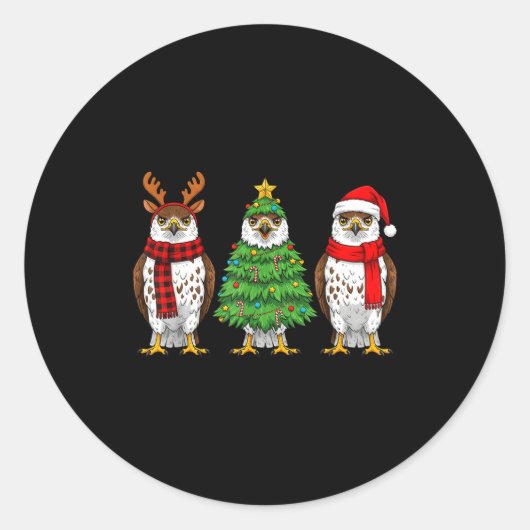 Sticker Rond Retro Christmas Hawk Santa Reindeer  (Devant)