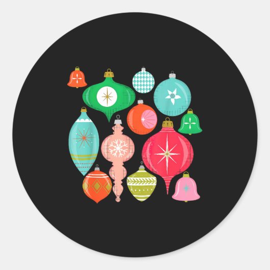 Sticker Rond Retro Christmas Ornaments Mid Century Modern  (Devant)