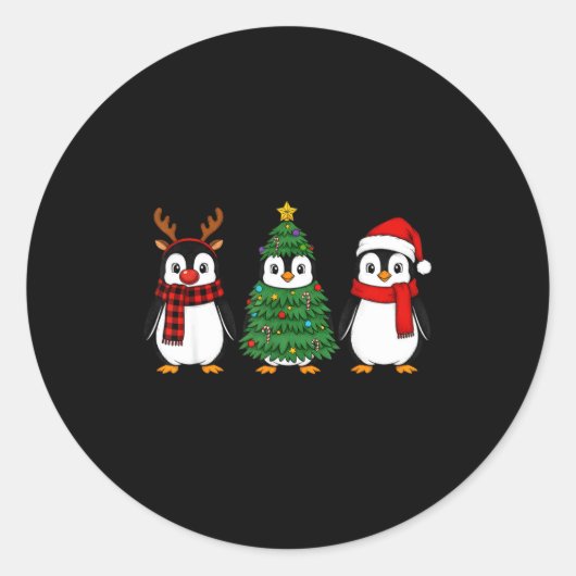 Sticker Rond Retro Christmas Penguin Santa Reindeer  (Devant)
