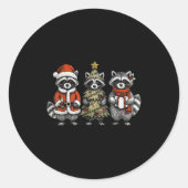 Sticker Rond Retro Christmas Raccoons Santa Tree Costume Holida (Devant)