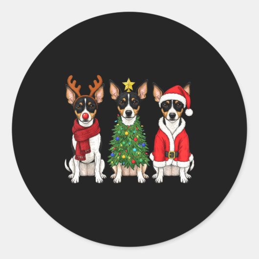 Sticker Rond Retro Christmas Rat Terrier Santa Reindeer Dog Lov (Devant)