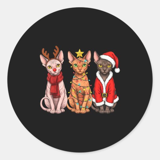 Sticker Rond Retro Christmas Sphynx Cat Santa Reindeer  (Devant)