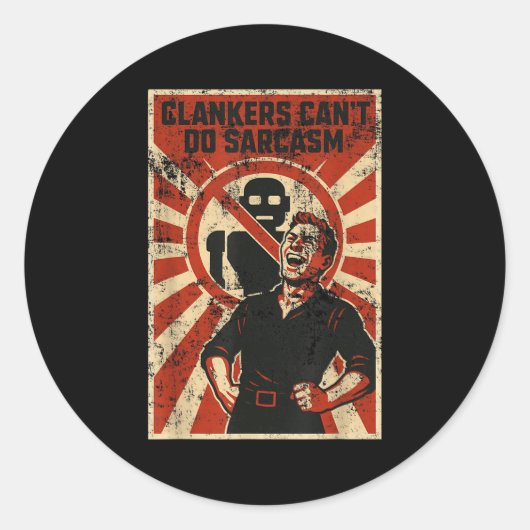 Sticker Rond Retro Clanker Can't Do Sarcasm Funny Robot Ster (Devant)
