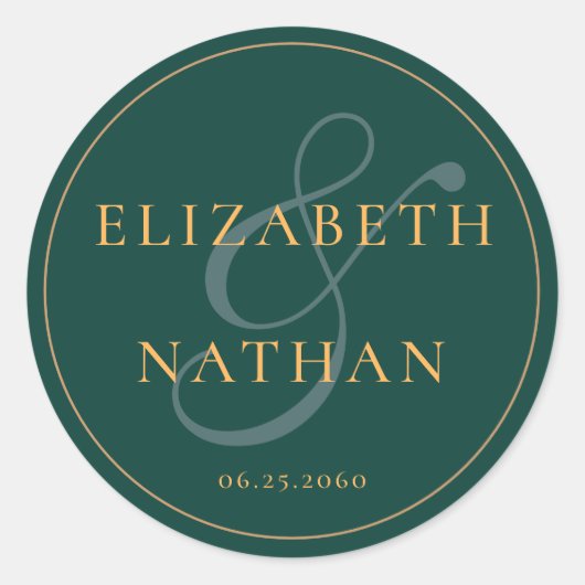 Sticker Rond Rétro Classy Minimal Emerald Green Mariage (Devant)