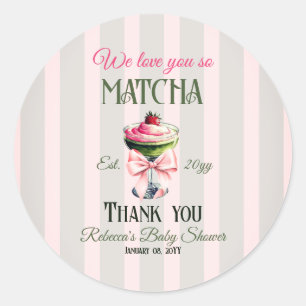 Sticker Rond Retro Club Pink Bow Love You Matcha Baby shower