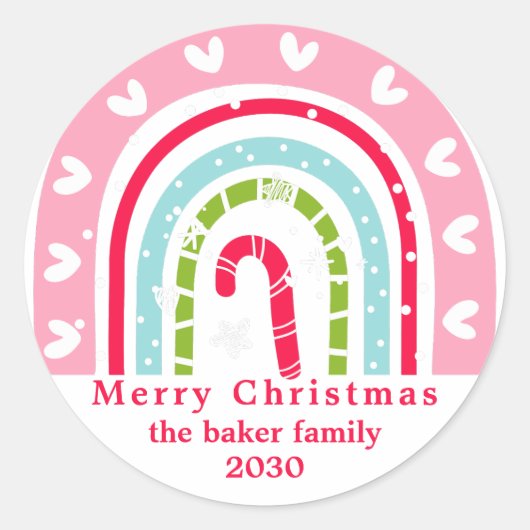 Sticker Rond Retro Colors Rainbow Doodle Merry Christmas (Devant)