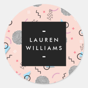 Sticker Rond Retro Confetti Memphis Motif rose personnalisé