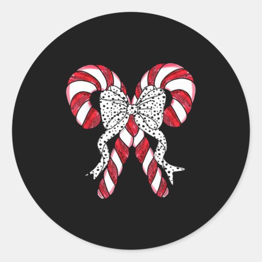 Sticker Rond Retro Coquette Bow Candy Cane Christmas Season Wom (Devant)