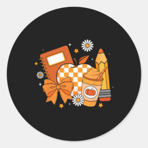 Sticker Rond Retro Coquette Bow Enseignant Crayon Automne Saiso