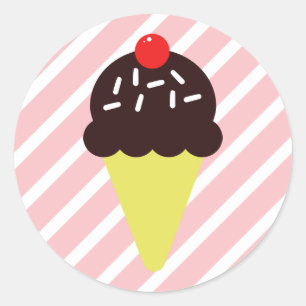 Sticker Rond Rétro cornet de crème glacée de chocolat avec l