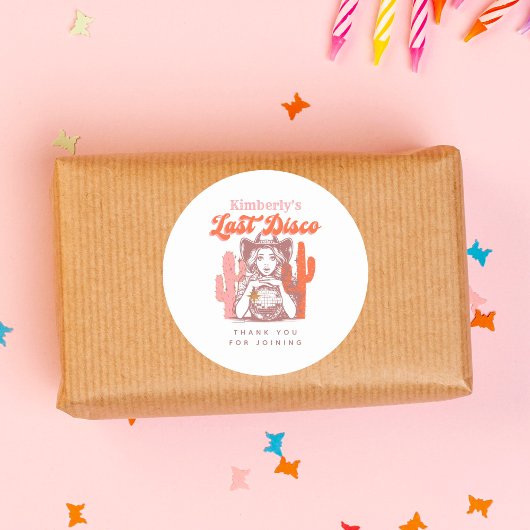 Sticker Rond Retro Cowgirl Dernière Disco Enterrement de Vie de