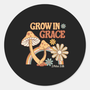 Sticker Rond Rétro Croître Dans La Grâce Champignon Fleur Chrét