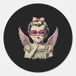 Sticker Rond Retro Cupid Valentine Day mignonne Vintage Cupid B