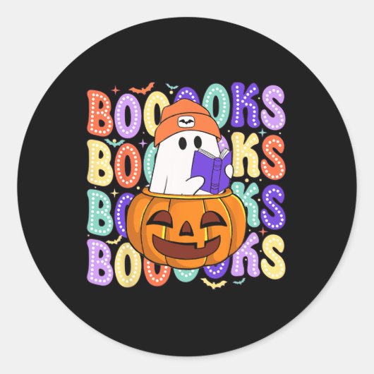 Sticker Rond Retro Cute Ghost Enseignant Halloween Librairie Li (Devant)