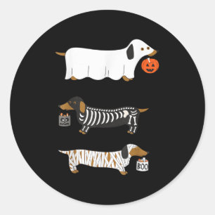 Sticker Rond Retro Dachshund Halloween Wiener Chien Citrouille