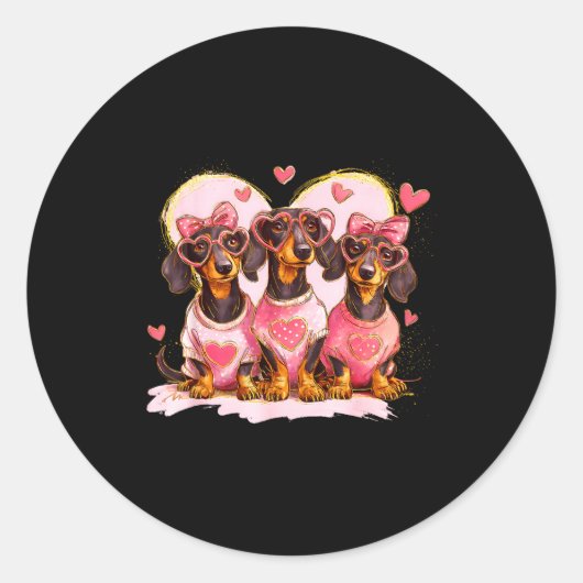 Sticker Rond Retro Dachshund With Heart Sungles Valentine's Day (Devant)