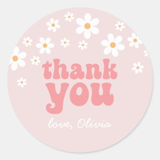 Sticker Rond Retro daisy boho fleurie anniversaire Merci de fav (Devant)