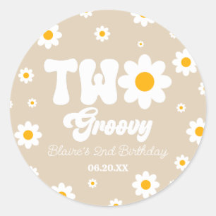 Sticker Rond Retro Daisy Flower Two Super 2e fête d'anniversair