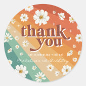 Sticker Rond Retro Daisy Rainbow Merci d'anniversaire (Devant)