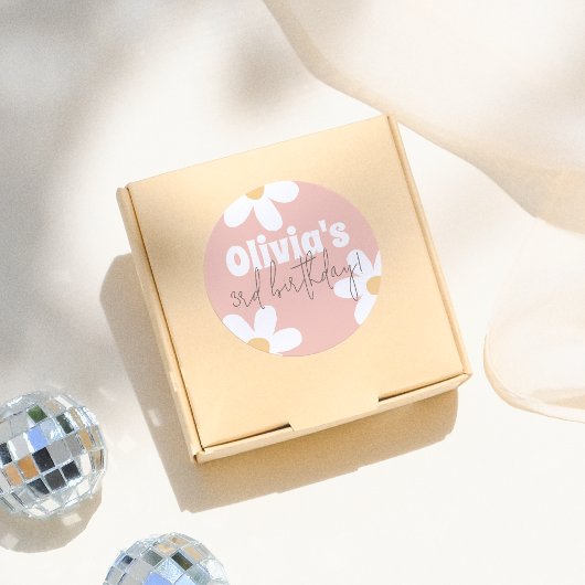 Sticker Rond Retro Daisy Super Fête d'anniversaire fille