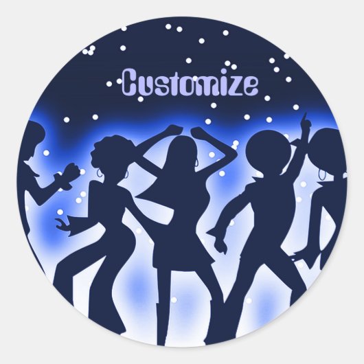Sticker Rond Retro Dance Party Bleu (Devant)