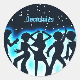 Sticker Rond Retro Dance Party Turquoise