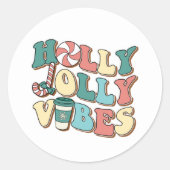 Sticker Rond Rétro de Noël Holly Jolly Vibes (Devant)