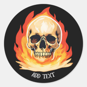 Sticker Rond Rétro Dead Burning squelette Crâne en feu do-it-yo