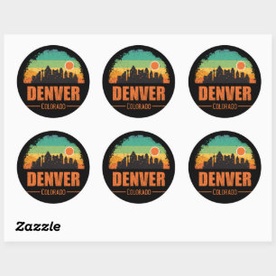 Sticker Rond Retro Denver City Colorado USA Vintage Sunset