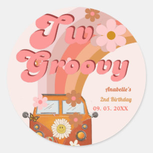 Sticker Rond Retro deux Super Daisy Flower fête d'anniversaire