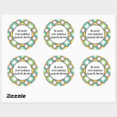 Sticker Rond Retro Diamond Circle Motif Blue Adresse de retour (Feuille)