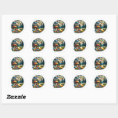 Sticker Rond Retro Disque Golf Psychedelic Ai Art (Feuille)