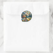 Sticker Rond Retro Disque Golf Psychedelic Ai Art (Sac)
