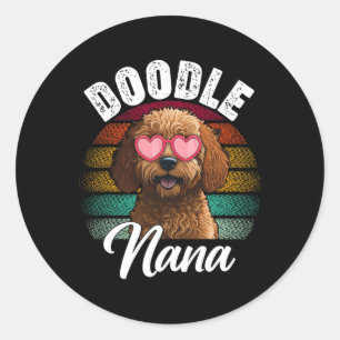 Sticker Rond Retro Doodle Nana Goldendoodle Amoureux des chiens
