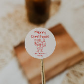 Sticker Rond Retro Drawn Red Santa Claus Merry Christmas
