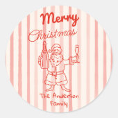Sticker Rond Retro Drawn Red Stripes Santa Claus Christmas (Devant)