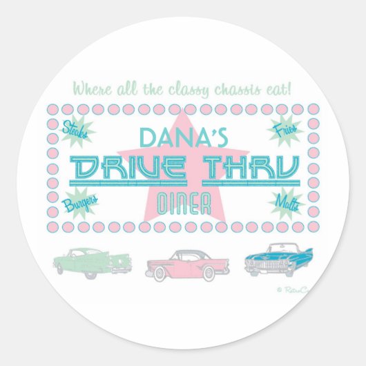 Sticker Rond Retro Drive-Thru Diner (pk) (Devant)