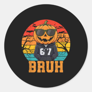 Sticker Rond Rétro Drôle 67 Halloween Mème Bruh Cool Citrouille