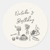 Sticker Rond Retro Écrite à la main vaisselle dessin Anniversai (Devant)