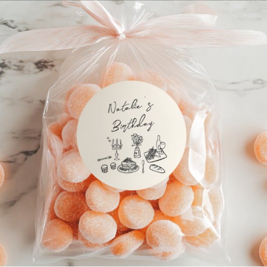 Sticker Rond Retro Écrite à la main vaisselle dessin Anniversai