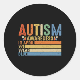 Sticker Rond Retro En Avril Nous Portons Blue Puzzle Autism Awa