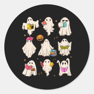 Sticker Rond Retro Enseignant Halloween Ghost Lire plus Livres