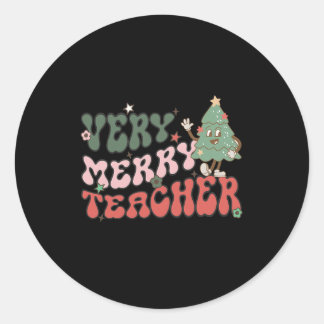 Sticker Rond Retro enseignant Noël Très Joyeux enseignant