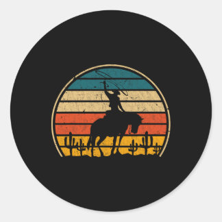 Sticker Rond Rétro équitation Rodéo Western Country Cowbo
