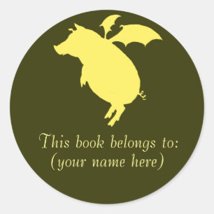 Sticker Rond Rétro ex-libris porcin volant