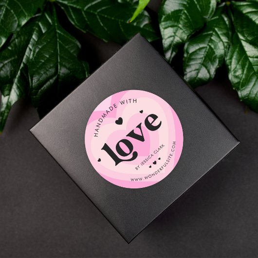 Sticker Rond Rétro fait main avec amour Coeur superposé rose Mi