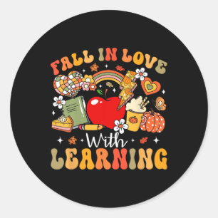 Sticker Rond Retro Fall In Love Avec Apprentissage Automne Citr