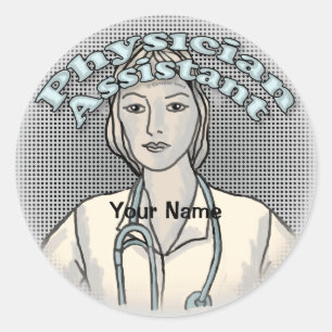 Sticker Rond Retro Femme Physician Assistant Nom personnalisé