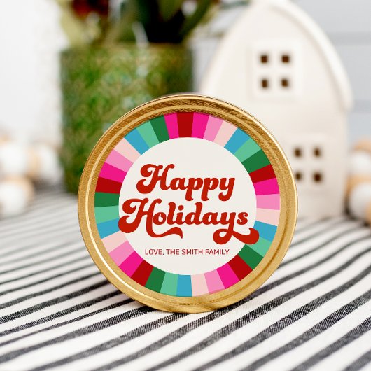 Sticker Rond Retro Festif Arc-en-ciel rose cadeau de Noël